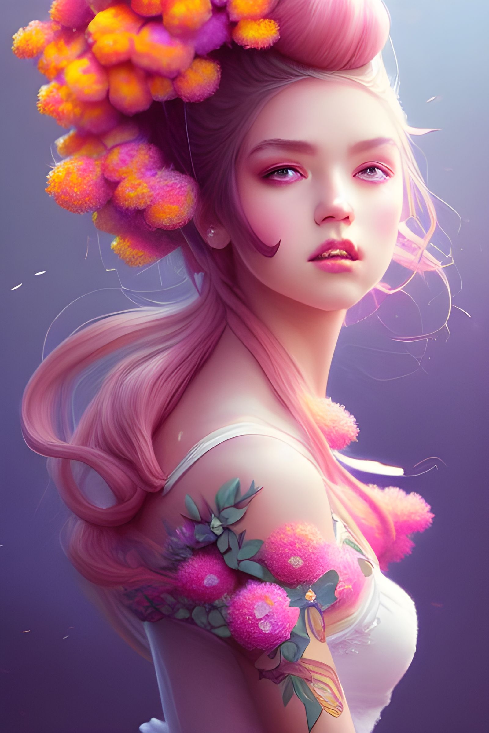 Beautiful Retro Princess Surrounded by Flowers