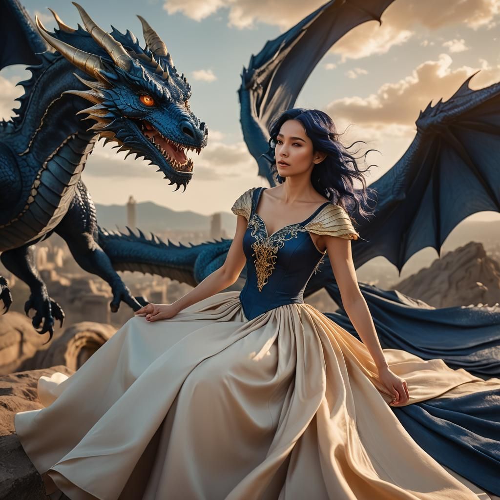 Girl with Navy Dragon in Fantasy Portrait