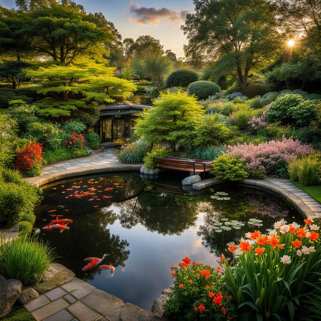 Garden at Dawn: Impressionistic Japanese Illustration