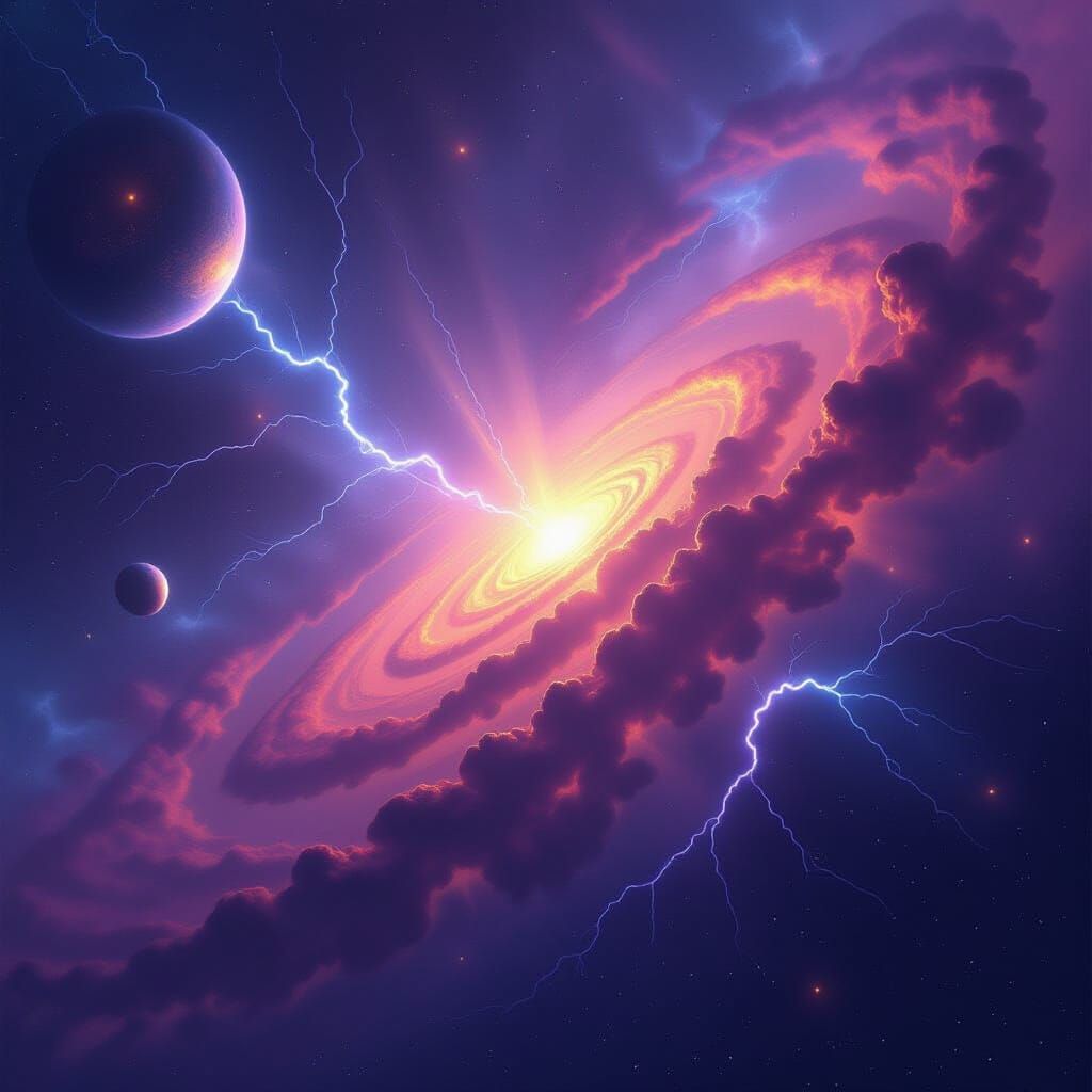 Cosmic Lightning in Nebula: Ethereal Digital Art