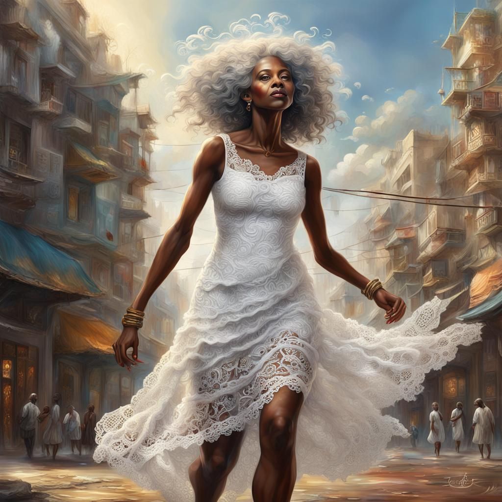 Surreal Urban Fantasy: African Woman in Flowing Dress
