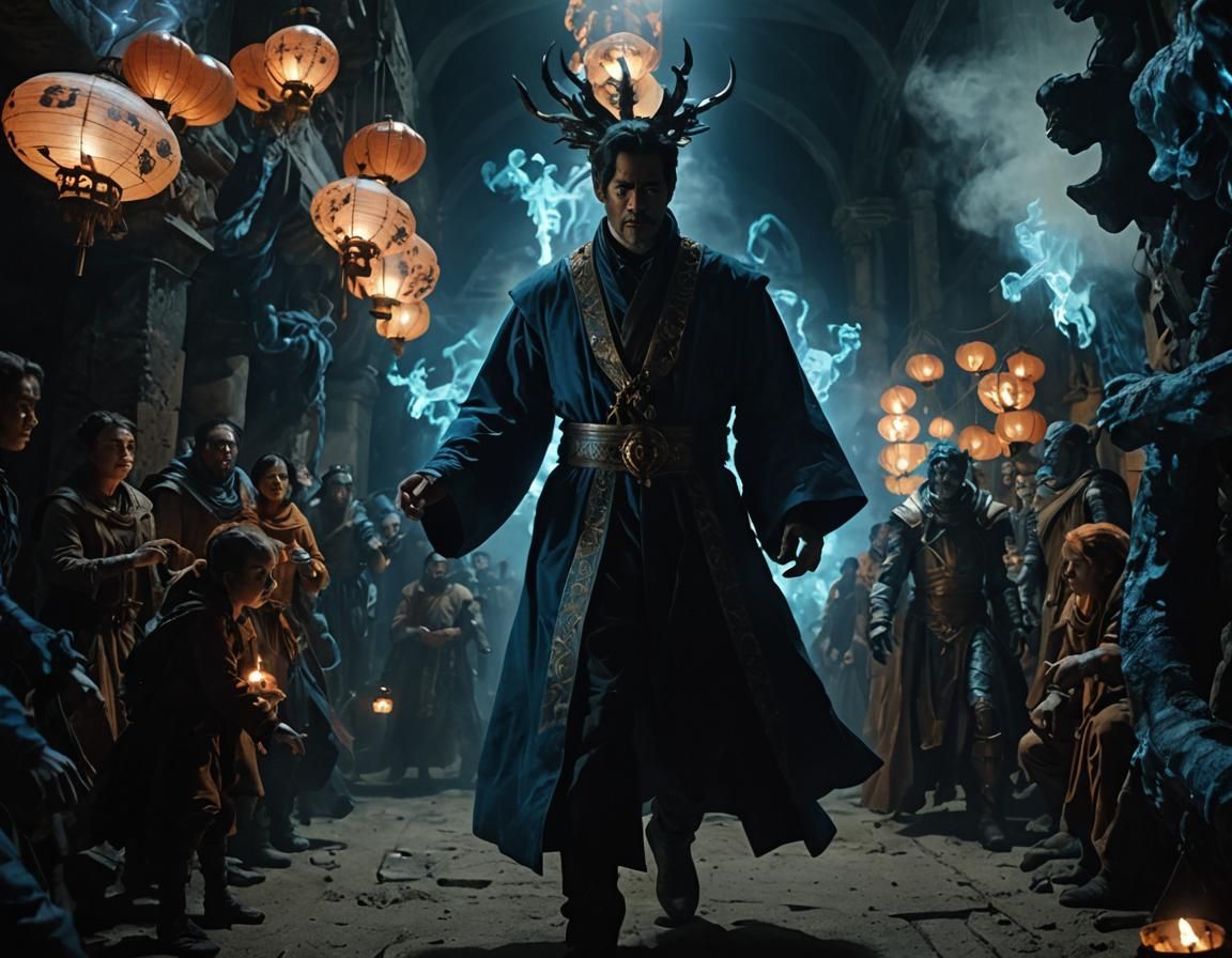 Cinematic Subterranean Church with Monsters and Glowing Ener...