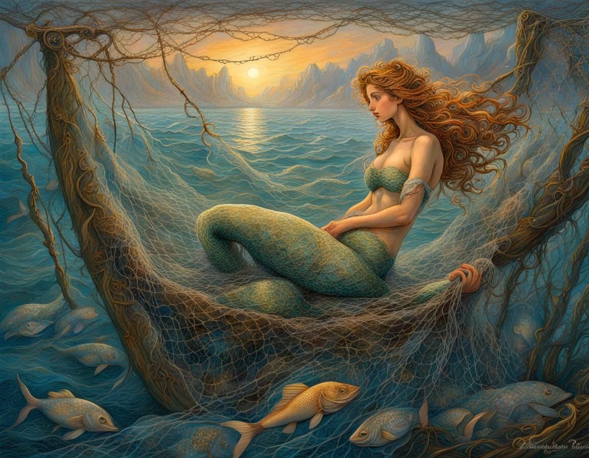 Mermaid in Net at Dawn