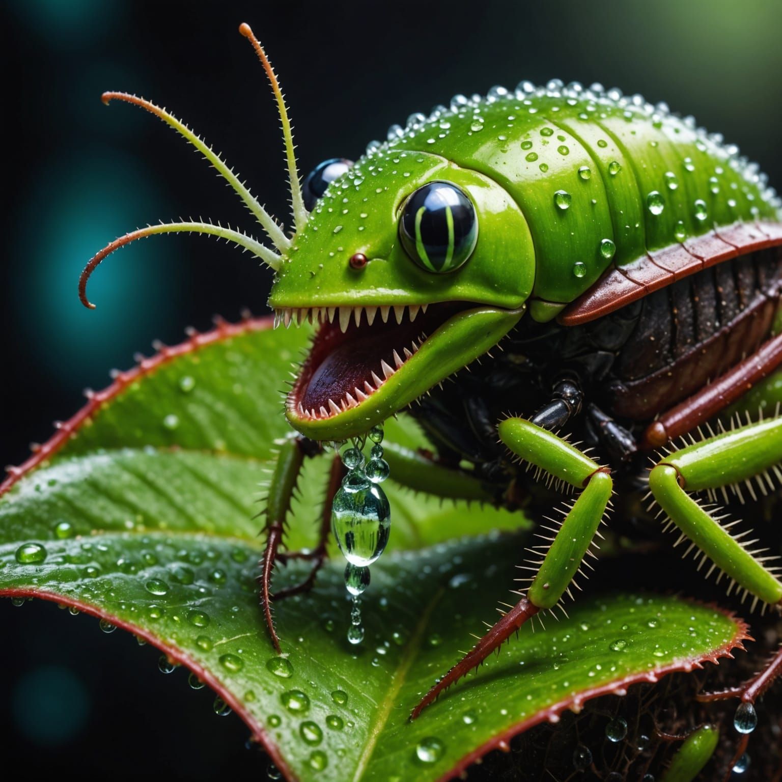 Venus Flytrap Welcomes Jeweled Beetle in Sinister Light