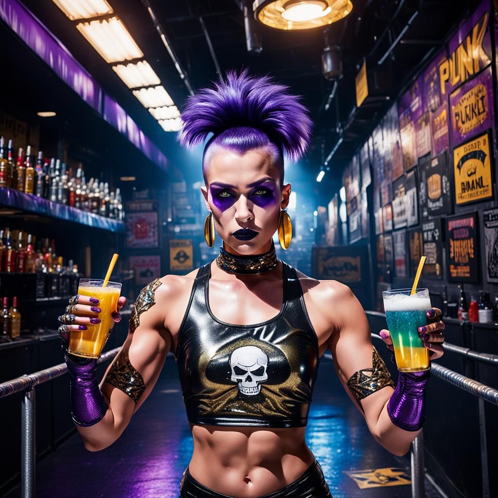 Goth Woman at Punk Rave in Pop Art Style