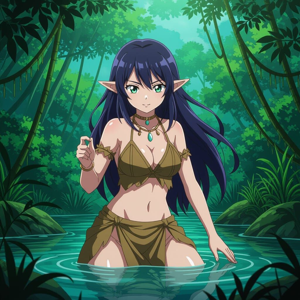 Anime Jungle Girl in Cel-Shaded Style