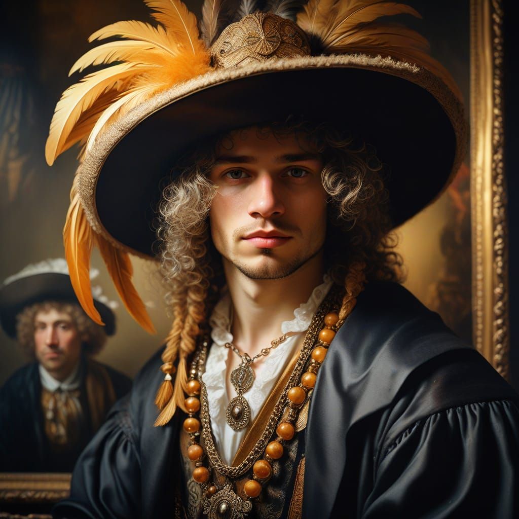 Baroque Portrait of Man with Feathered Hat