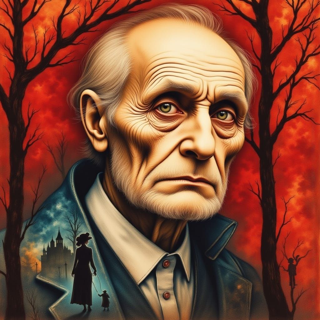 Sad Old Man in Expressionistic Style