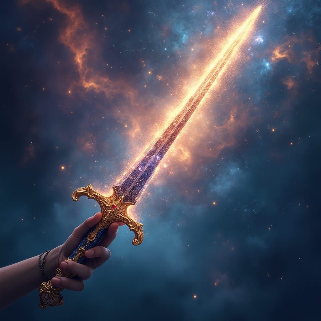 Cosmic Fantasy Sword in Hyperrealistic Style