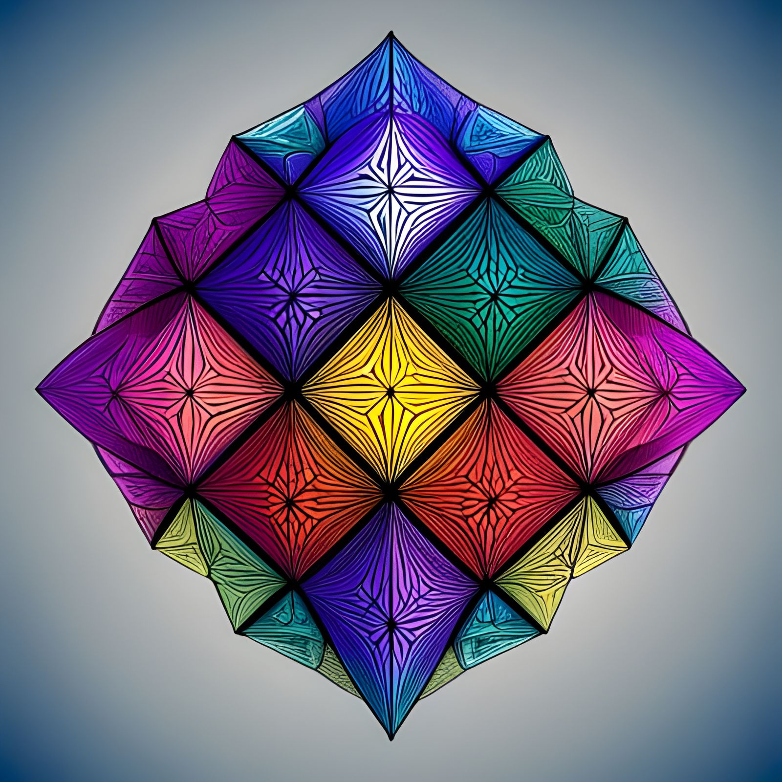 Geometric Disco Ball Pattern in Digital Zentangle Style