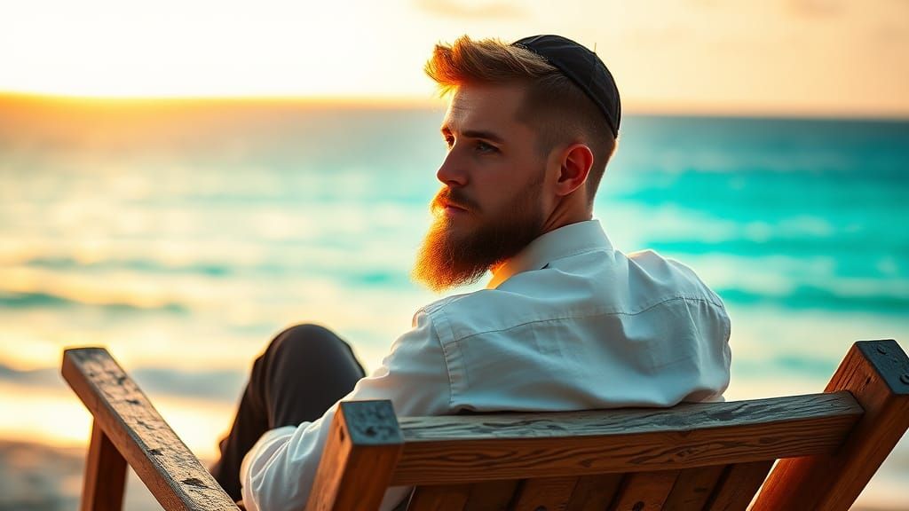 Yeshiva Boy Contemplates Ocean at Sunset