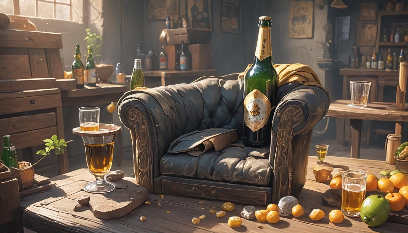 Anthropomorphic Beer Bottle Psychoanalyst in Anime 3D Style