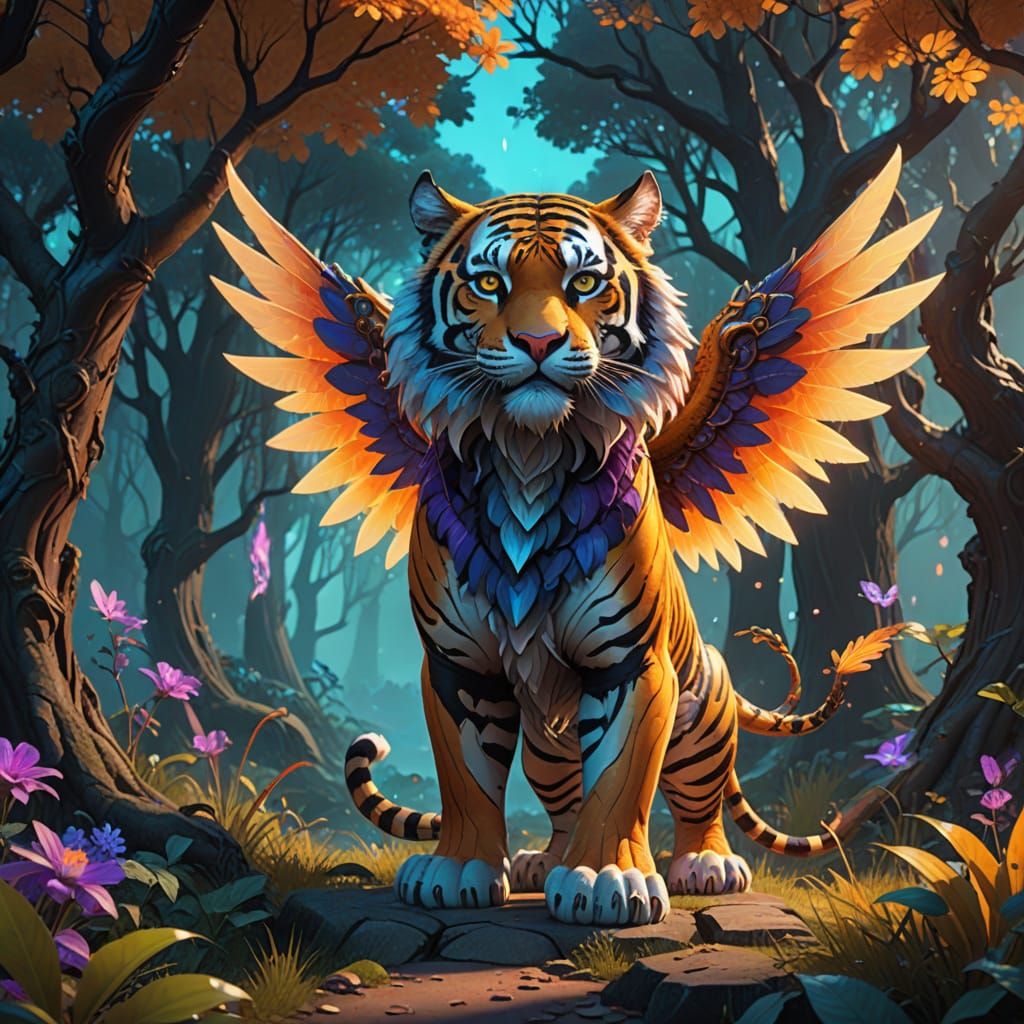 Whimsical Chibi Fairy Tiger in Shadowfire-Inspired Fantasy L...