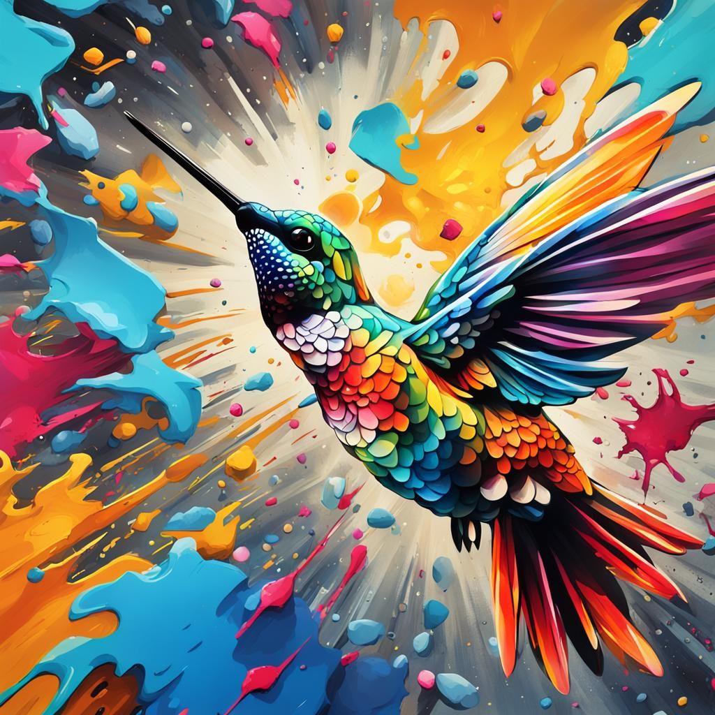 Hummingbird in Flight: Graffiti Art Style