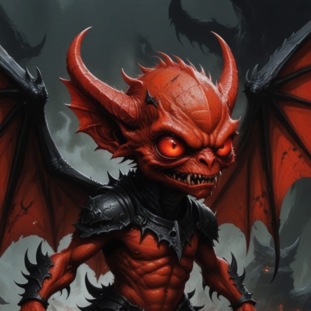 Surreal Imp in Hellish Scene