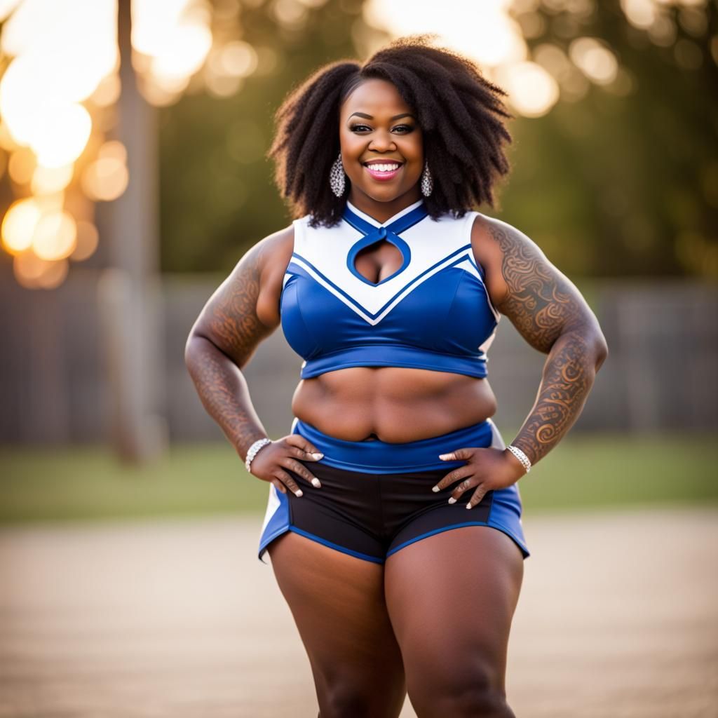Ebony Cheerleader Showing Tattoos in Professional Photo