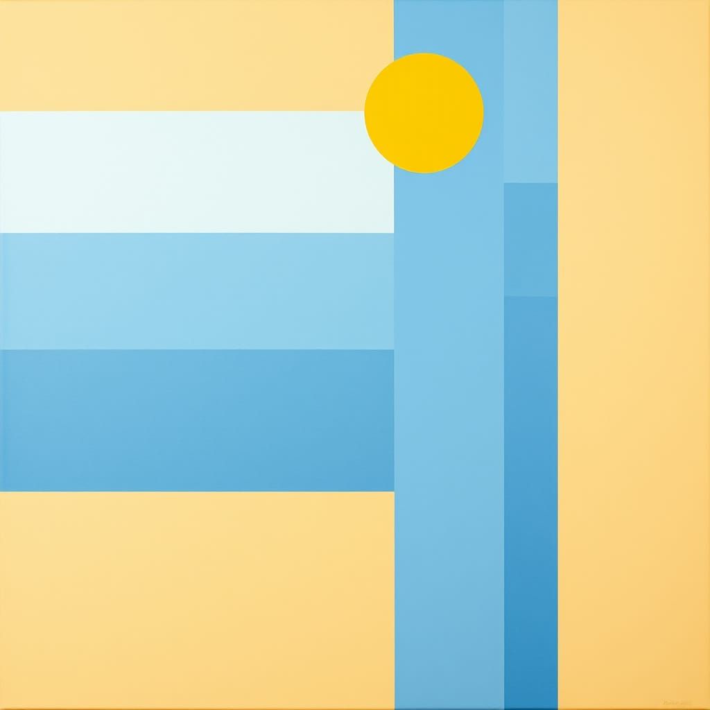 Bauhaus-Inspired Composition with Yellow Sun and Blue Stripe...