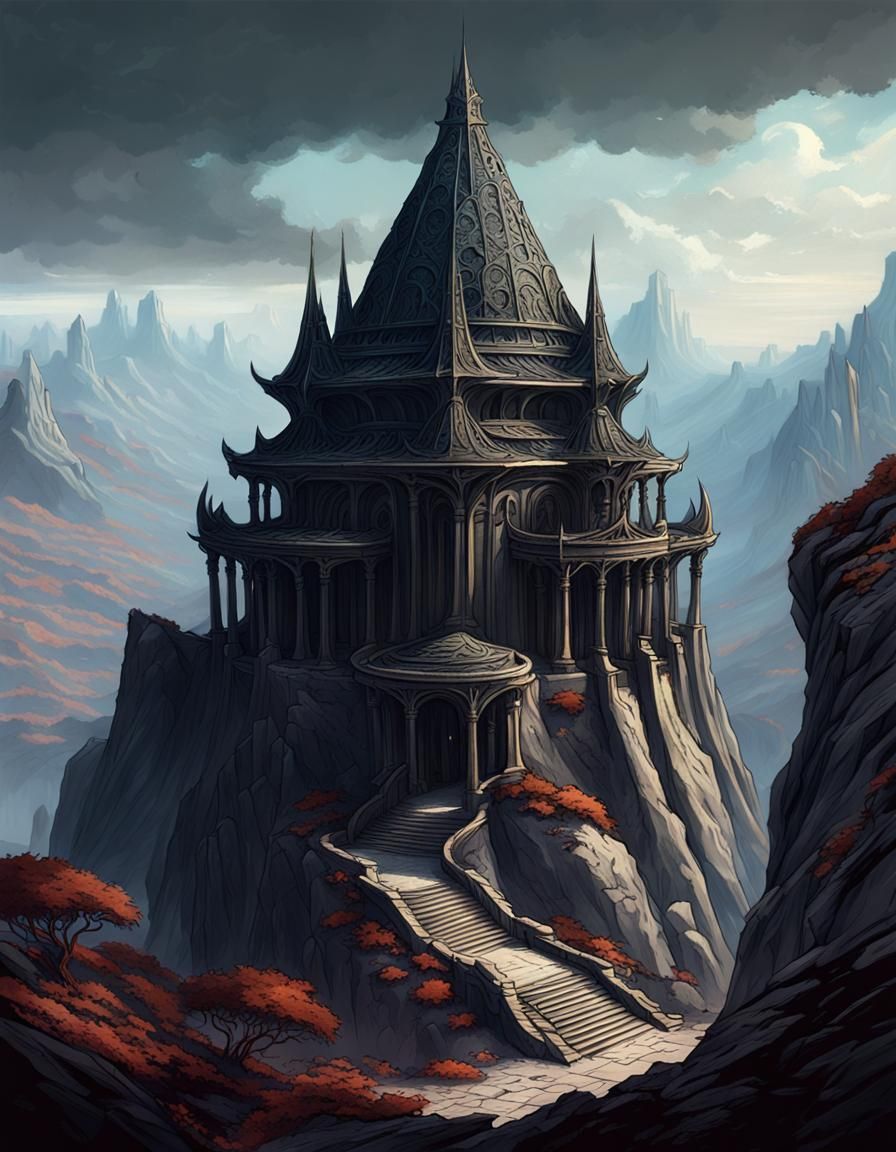 Ornate Art Nouveau Phyrexian Temple in Dark Fantasy Style