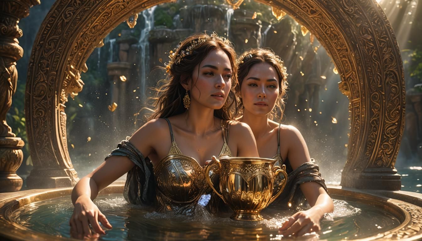 Woman Bathes in Epic Cup of Sunshine: Hyperrealistic Digital...