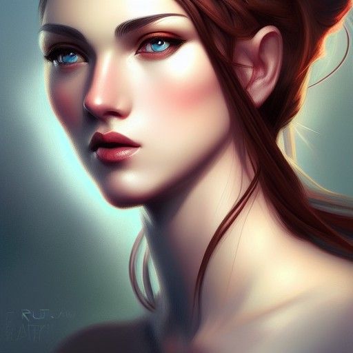 Art Nouveau Portrait of a Bald Girl in 8k