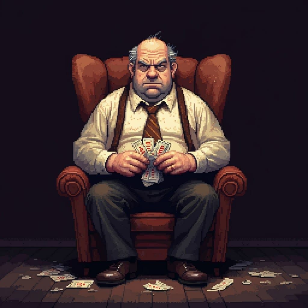 Retro Pixel Art: Man with Lottery Tickets