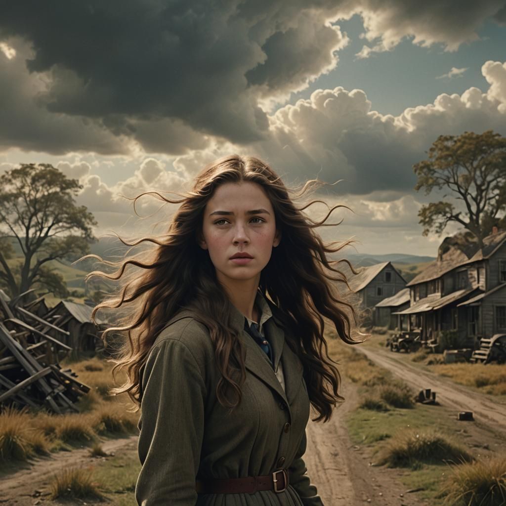 1940s Teenager in Wind: Digital Matte Painting