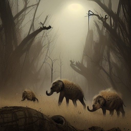 Hyenas in Elephant Graveyard, Sinister Fantasy Art