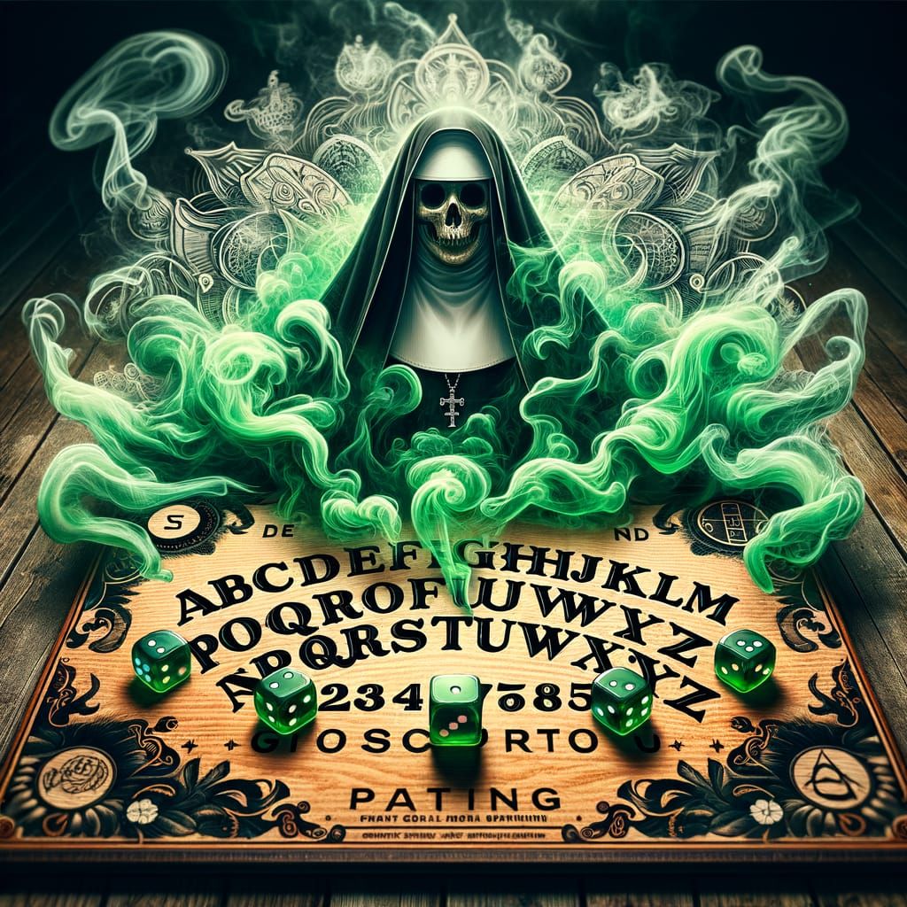 Mystical Ouija Board with Smoke Nun Silhouette