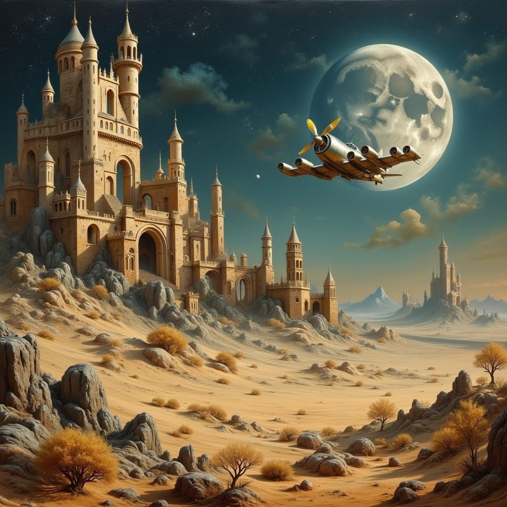 Surreal Airplane Landing on the Moon