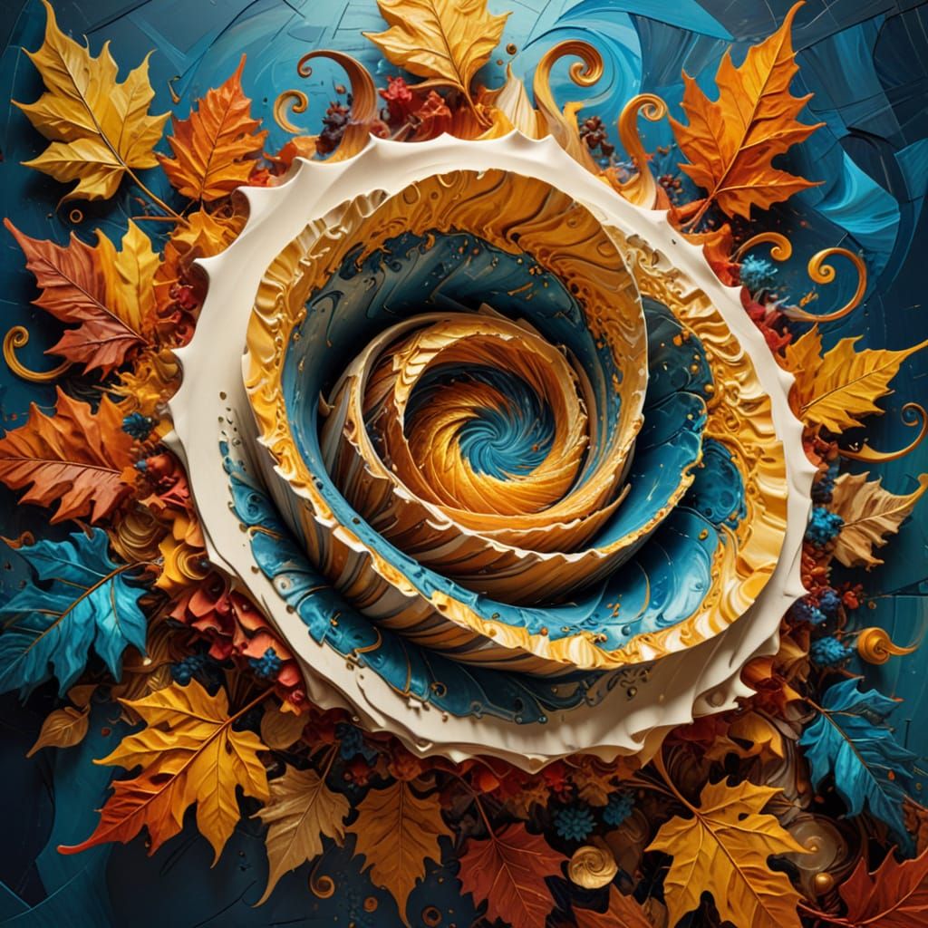 Vibrant Autumn Fractal Tornado in Hyper-Realistic Oil Painti...