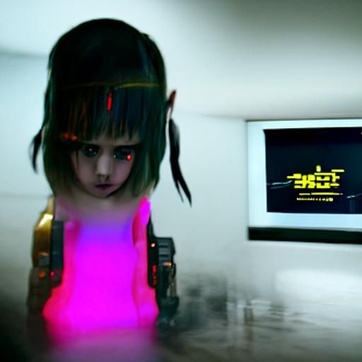 Terrified Girl in Cyberpunk Neon Room