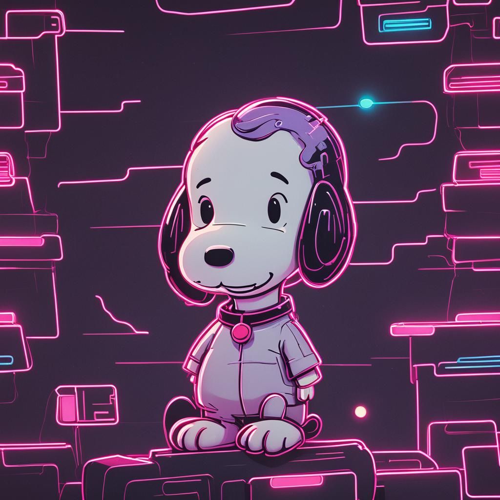 Snoopy in Synthwave Neon Retro Style