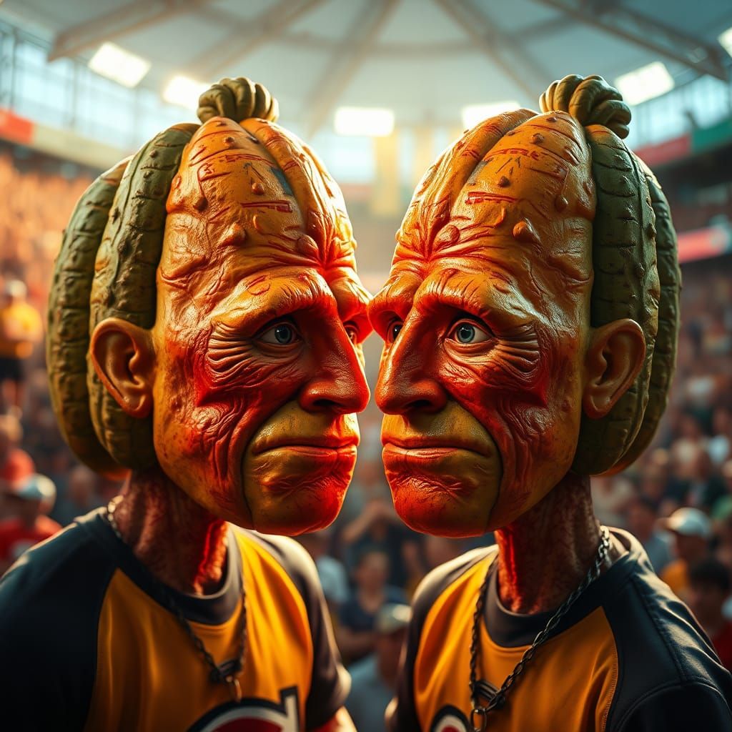 Picklehead Fans at Sporting Event: Hyperrealistic Splash Art