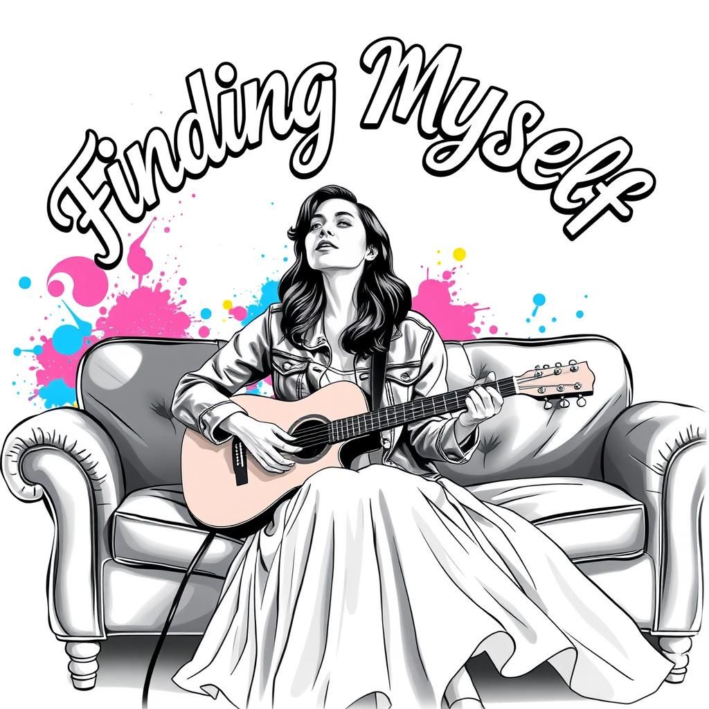 Singer with Guitar in Coloring Book Style