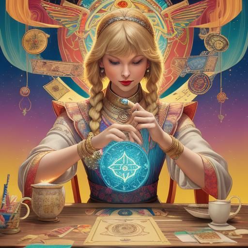 Blonde Tarot Reader with Phoenix in Candy Art