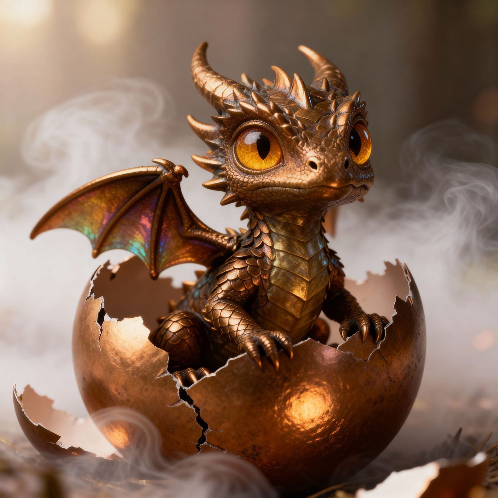 Newborn Bronze Dragon Emerges From Cracked Egg