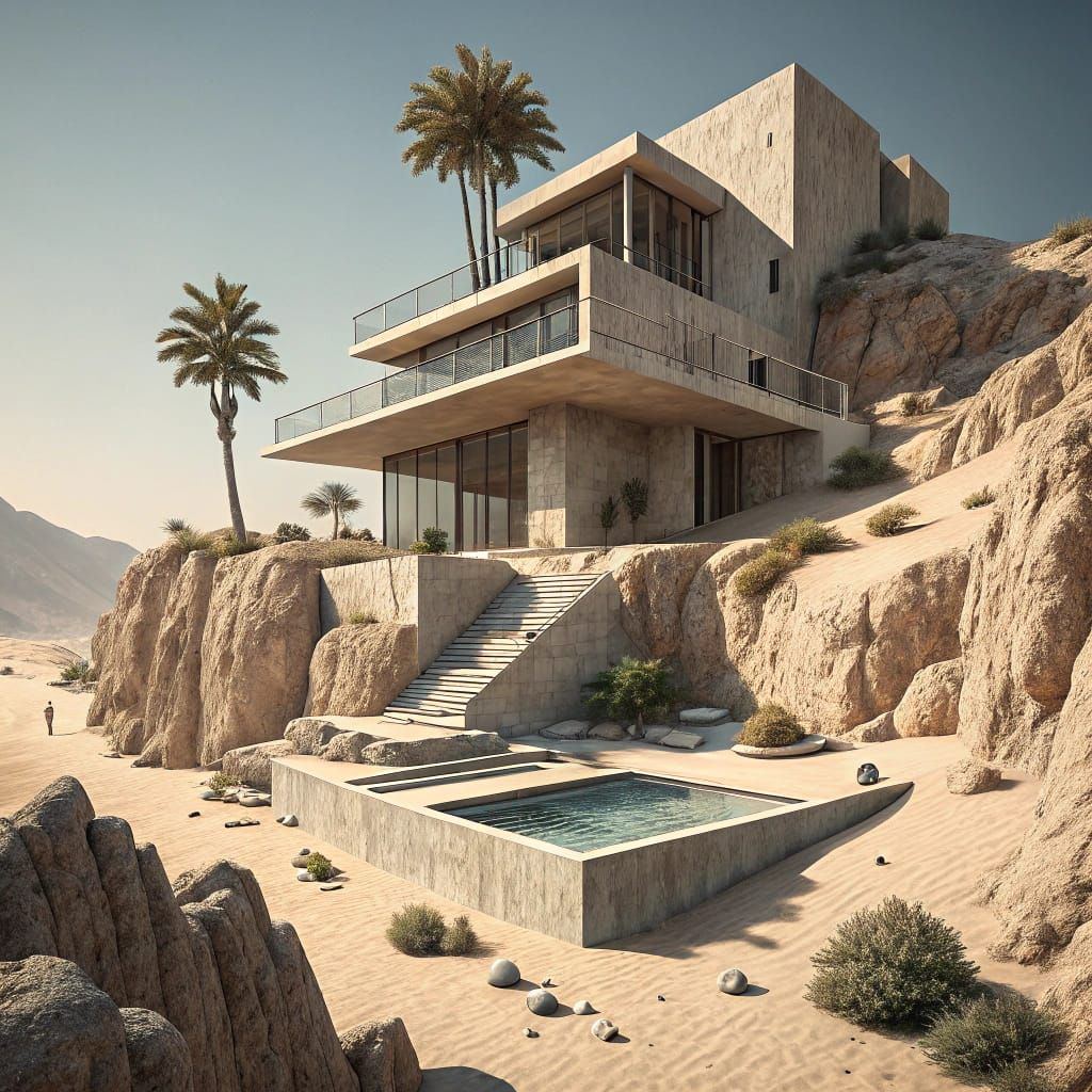 Modernist Cliffside House in Photorealistic Style