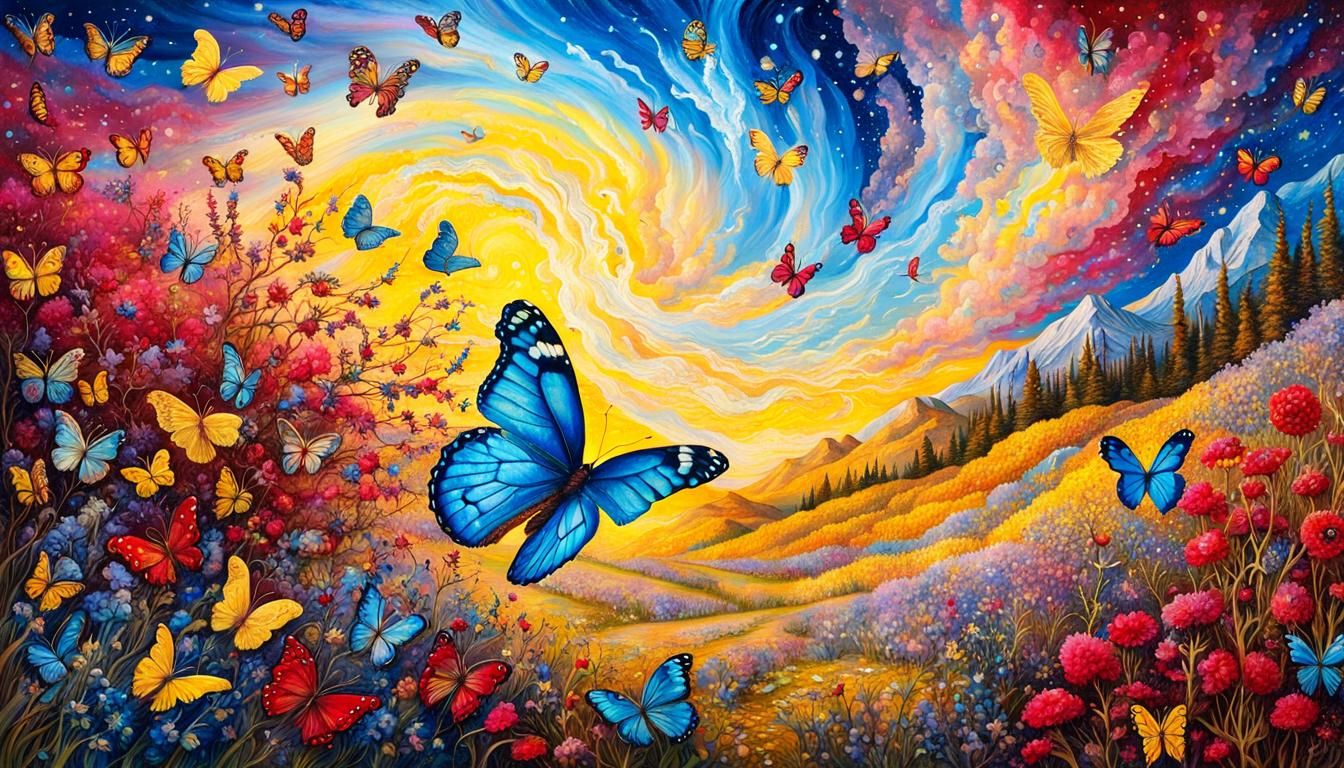 Enigmatic Butterfly Dreamscape in Oil Painting Style