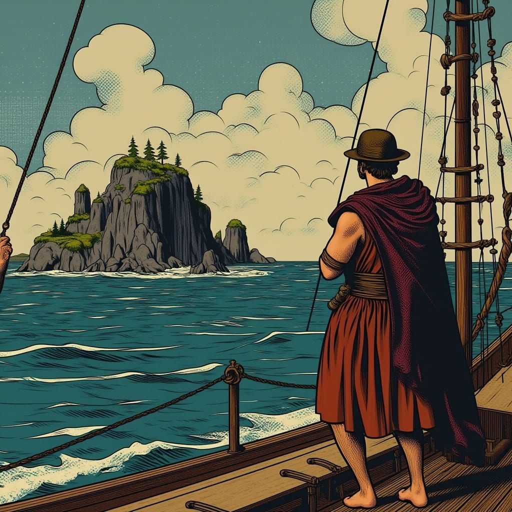 Ancient Greek Adventurer Sails Towards a Mysterious Island