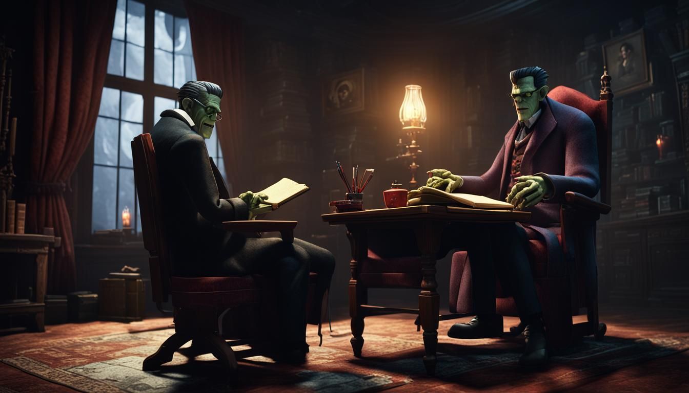 Dr. Frankenstein and Incubus in Cinematic 3D Art