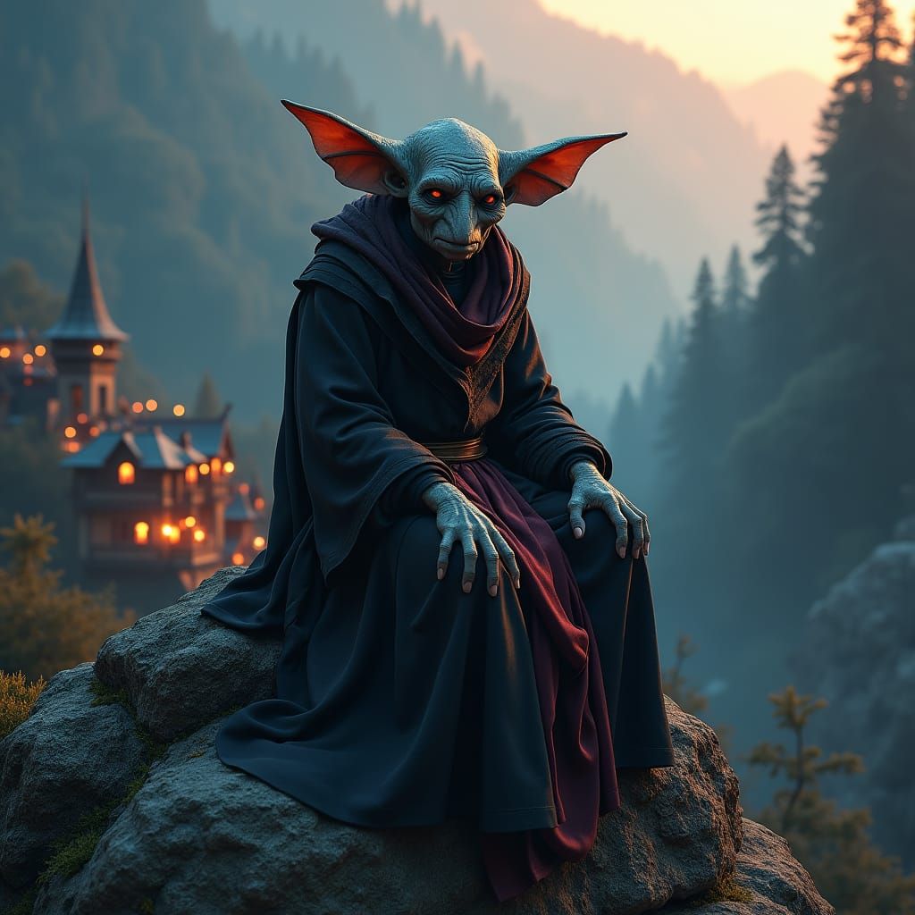 Mystical Goblin in Forest Landscape, Digital Art