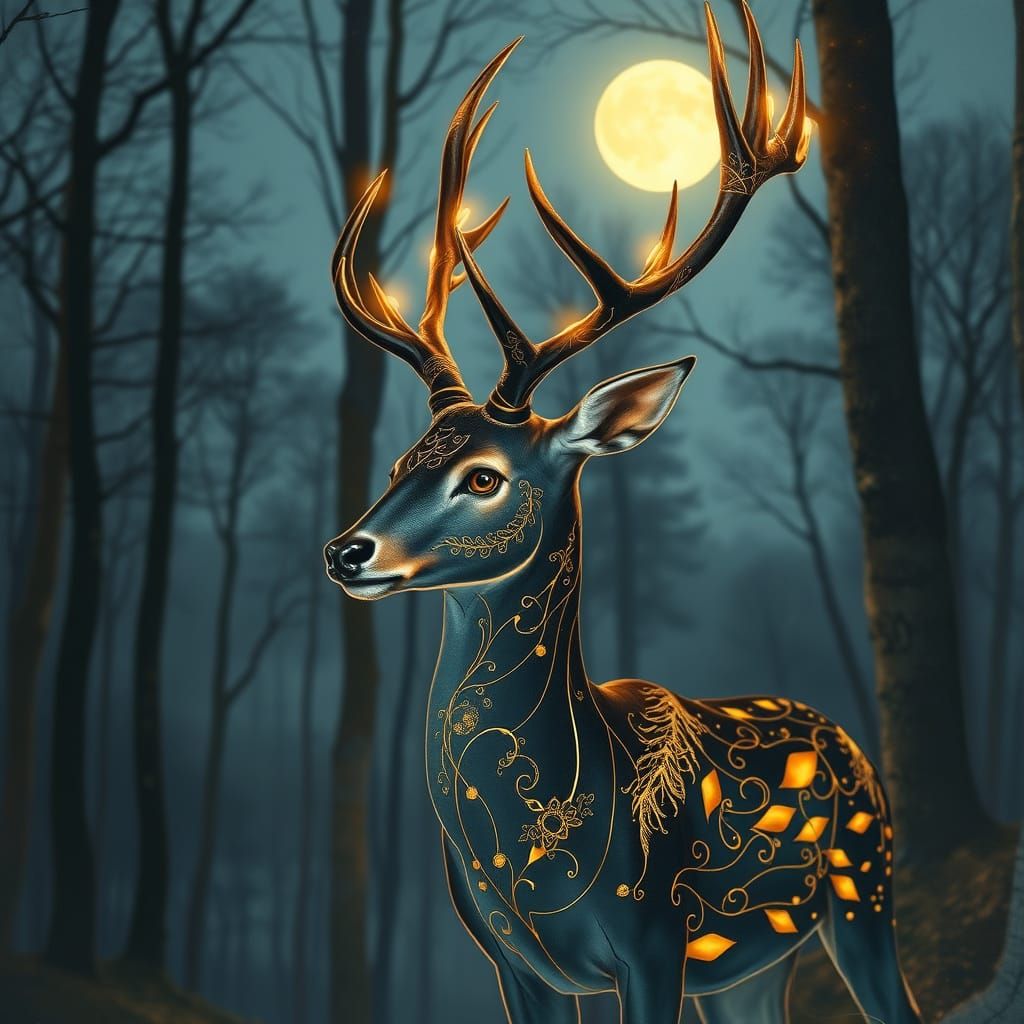 Mystic Deer with Golden Kintsugi Repairs