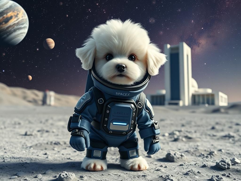 Poodle Puppy Astronaut on Lunar Surface