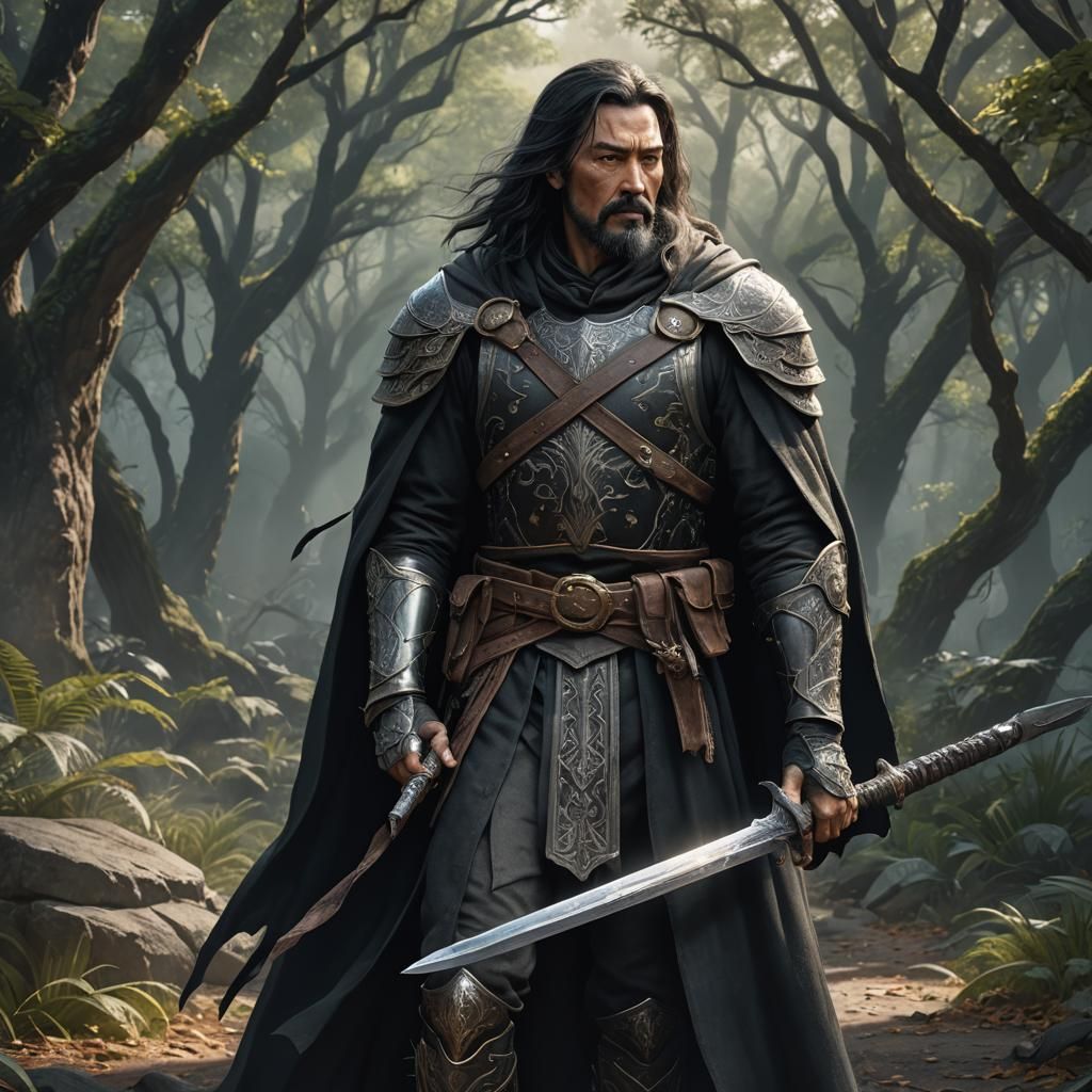 Fantasy Ranger with Sword: Detailed Matte Painting
