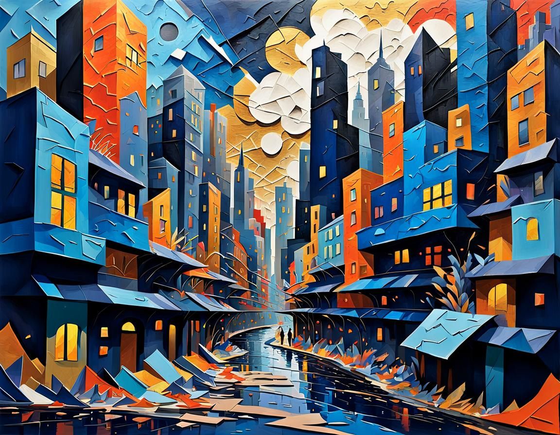 Surreal Cityscape in Impressionistic Abstract Expressionism