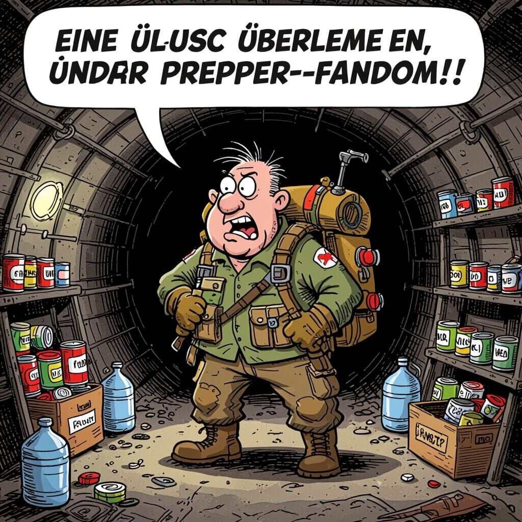 Humorous Prepper Bunker Scene in MAD Magazine Style
