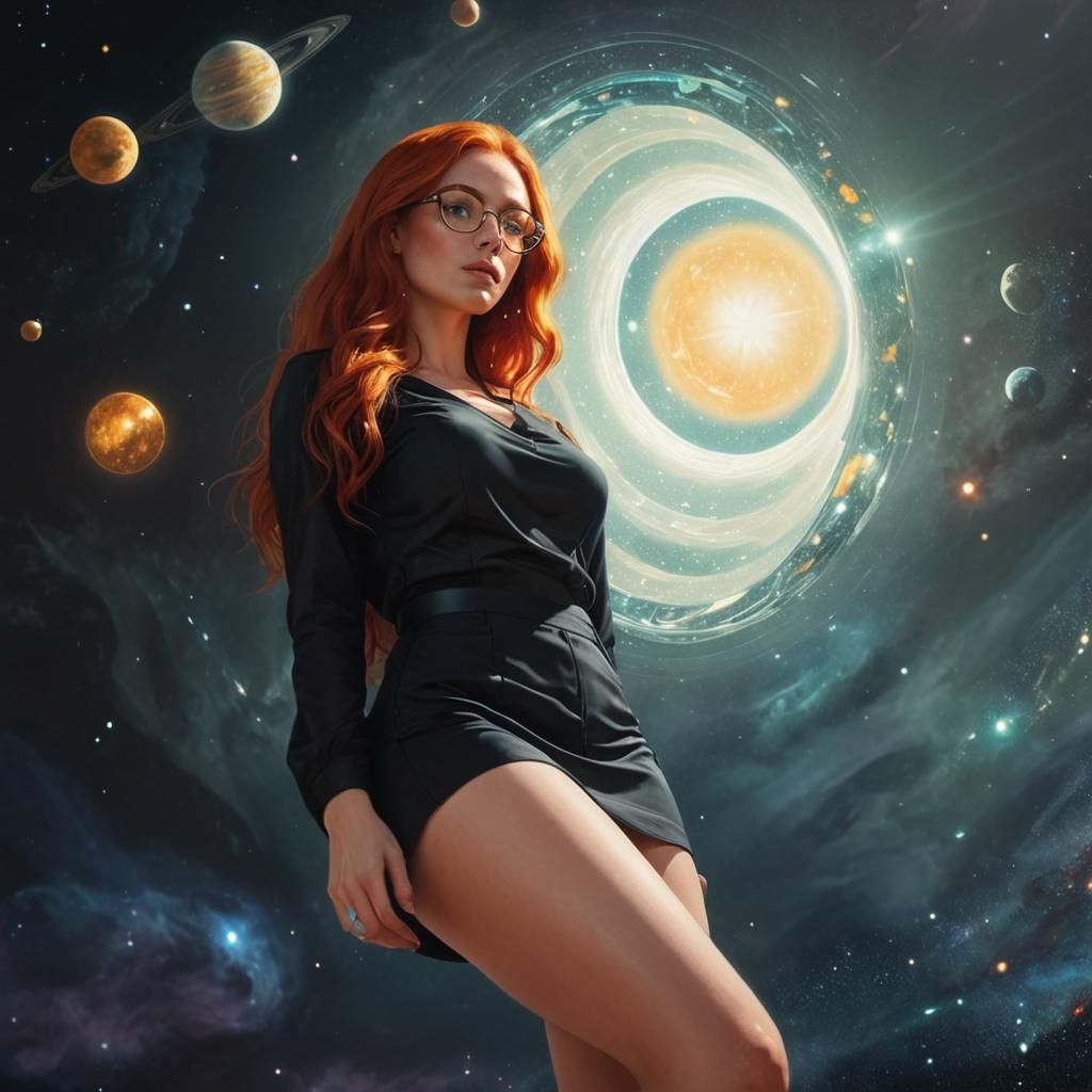 Cosmic Portal: Woman in Astral Holographic Illustration
