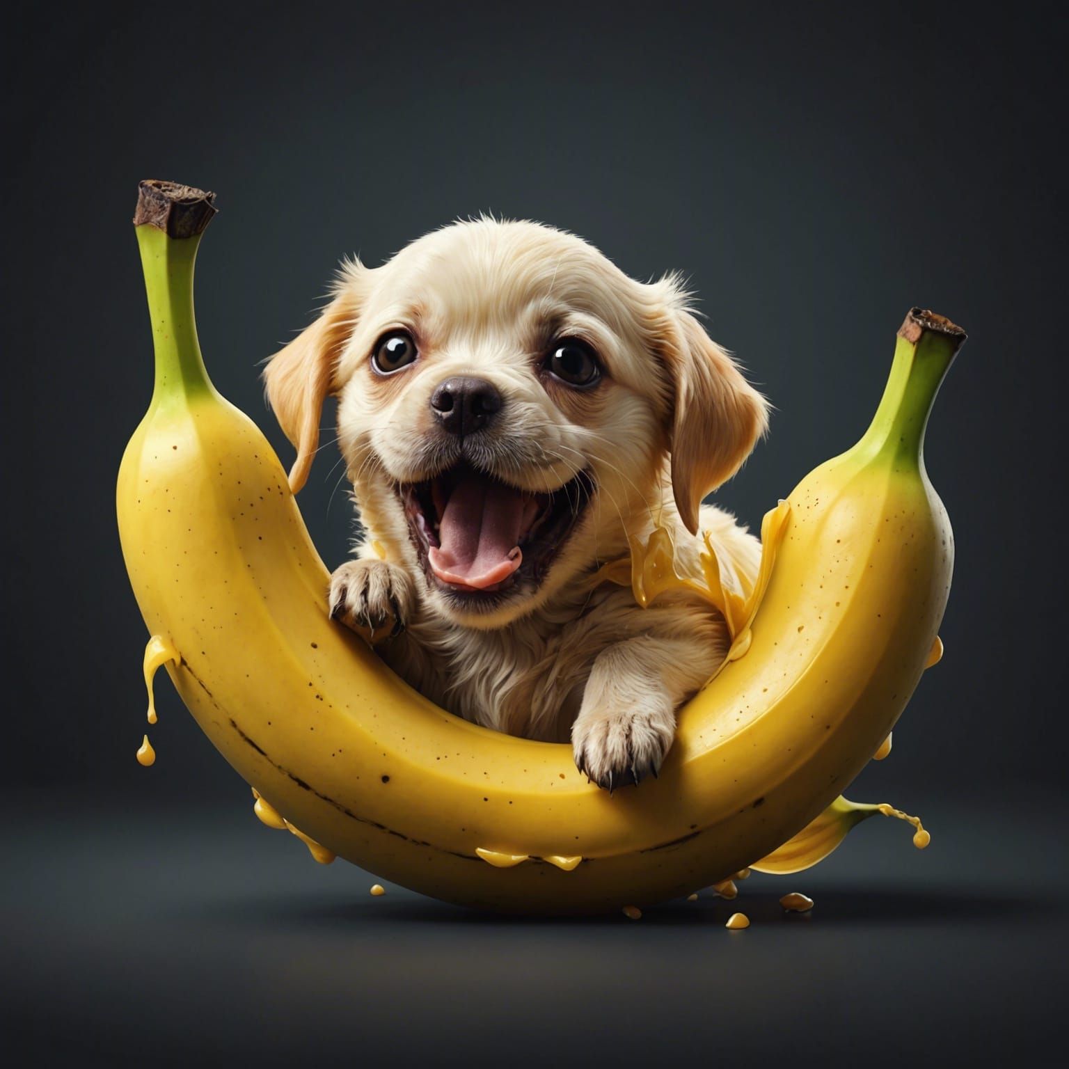 Adorable Banana Dog Unpeeling: A Digital Illustration