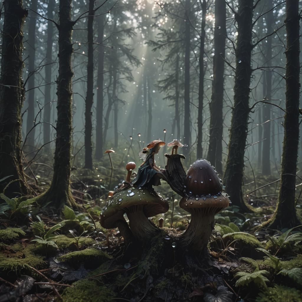 Enchanting Fairy on Mushroom: Macro Photography