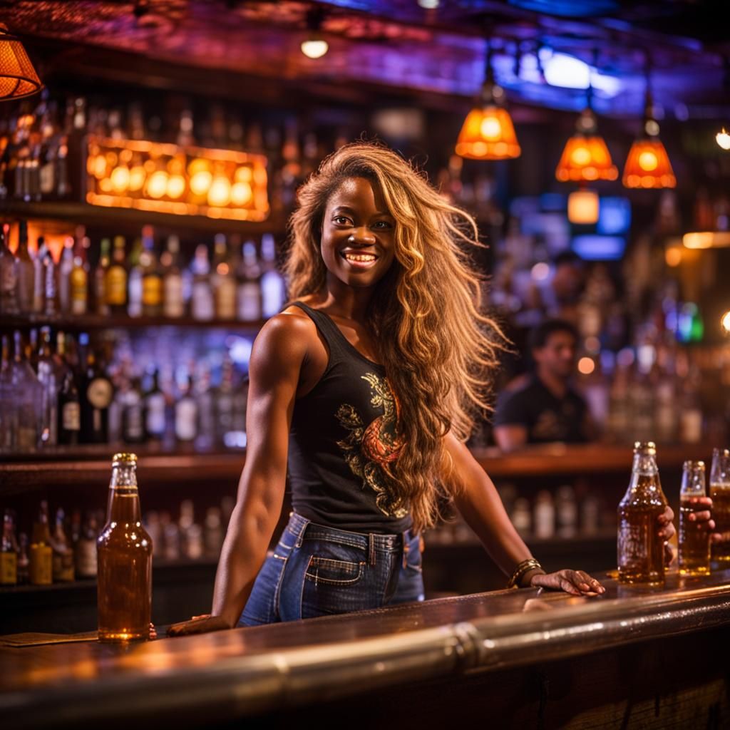 Vibrant High-Definition Bar Scene with Dancing Bartenders